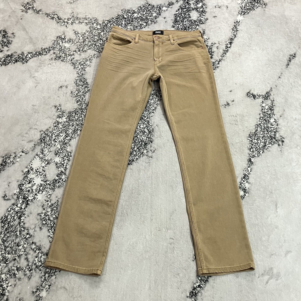 Paige Normandie Mens Size 33 Tan Khaki Straight Leg Stretch Jeans Pants